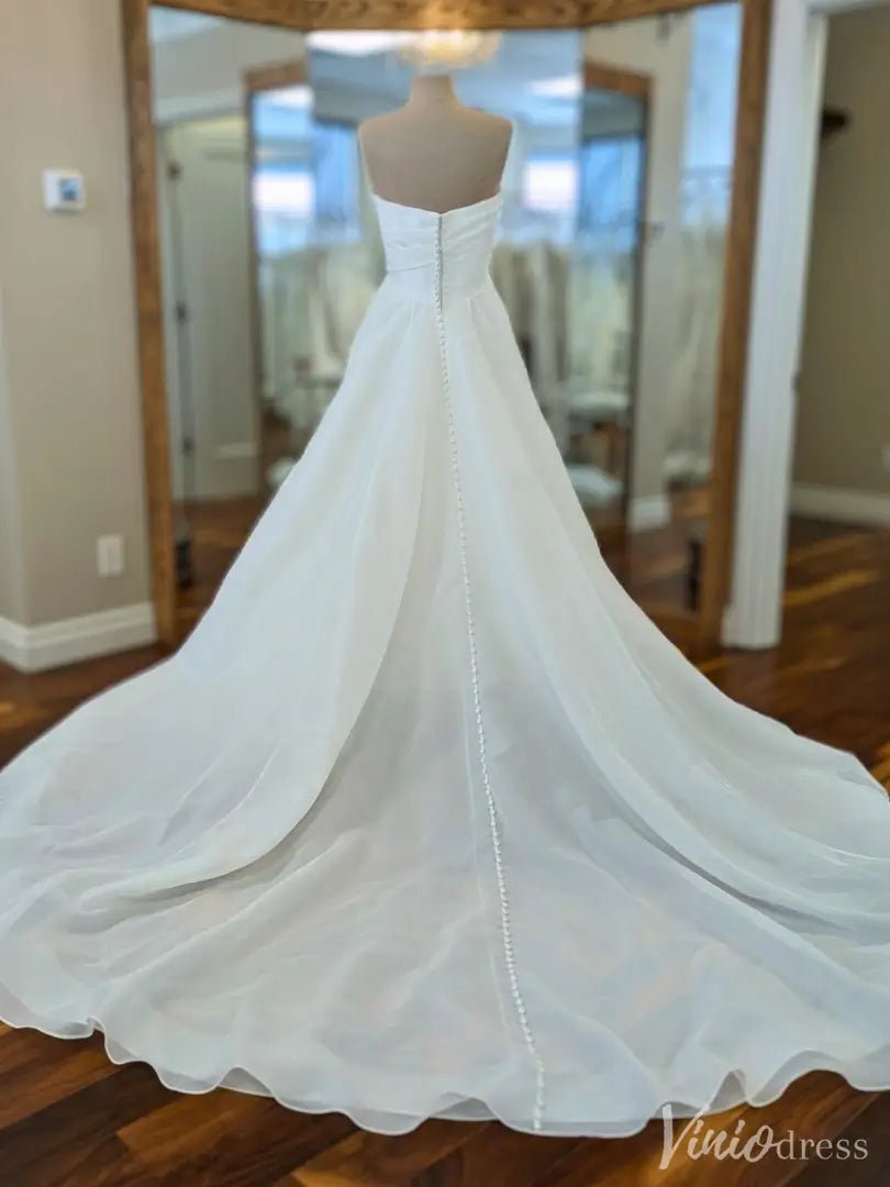 Strapless Organza Wedding Dress with Draped Bodice and Button-Back Train – VW2565-wedding dresses 2025 -Viniodress-White-Custom Size-
