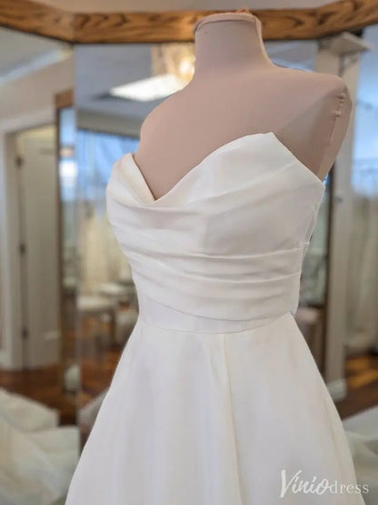 Strapless Organza Wedding Dress with Draped Bodice and Button-Back Train – VW2565-wedding dresses 2025 -Viniodress-White-Custom Size-