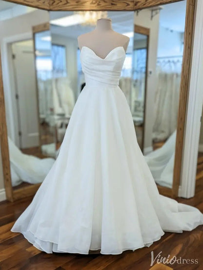 Strapless Organza Wedding Dress with Draped Bodice and Button-Back Train – VW2565-wedding dresses 2025 -Viniodress-White-Custom Size-
