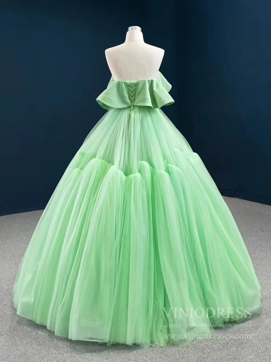 Strapless Pale Green Prom Dresses Simple Tulle Sweet 16 Dress FD2443-prom dresses 2025 -Viniodress-As Picture-Custom Size-