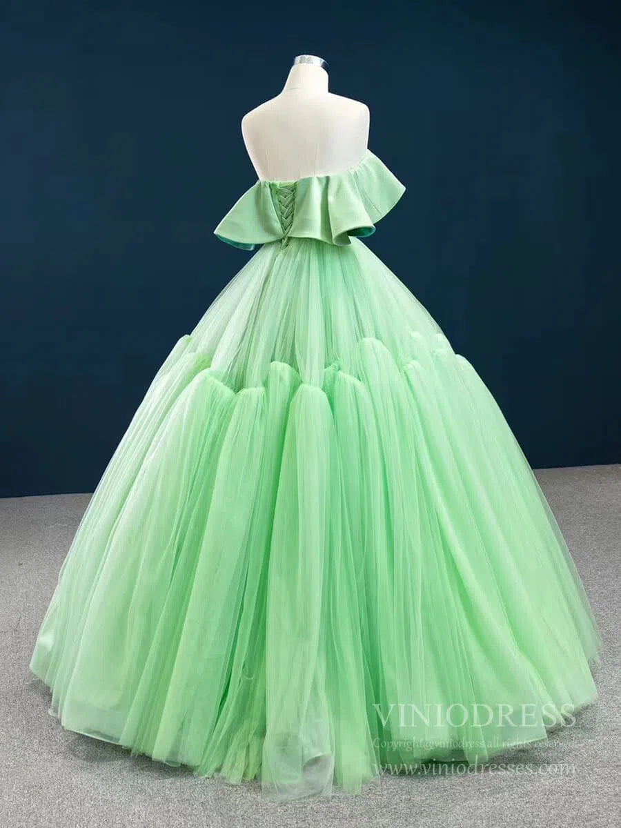 Strapless Pale Green Prom Dresses Simple Tulle Sweet 16 Dress FD2443-prom dresses 2025 -Viniodress-As Picture-Custom Size-