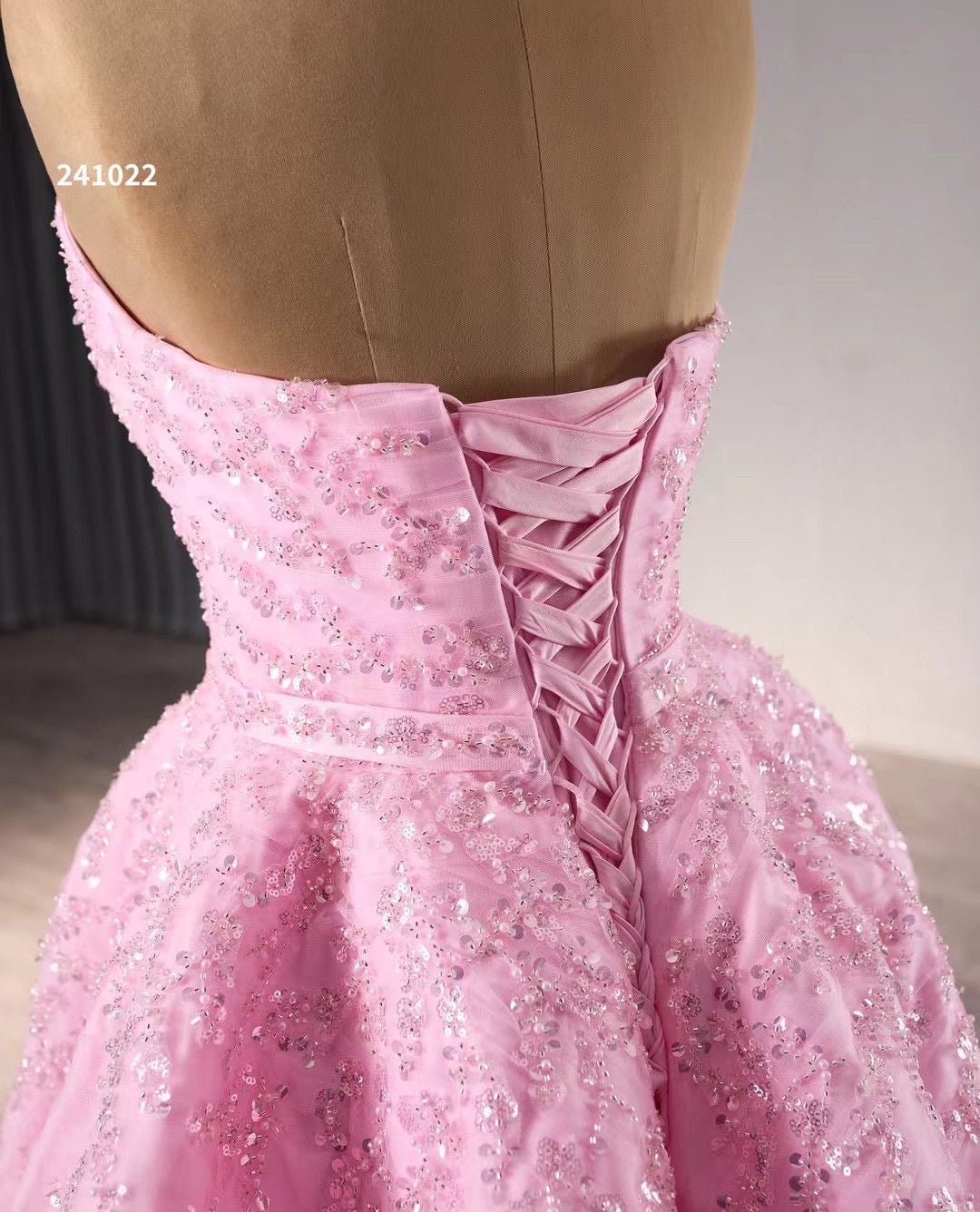 Strapless Pink Ball Gown Prom Dresses Beaded Wedding Gown 241022-Quinceanera Dresses 2025 -Viniodress-Pink-Custom Size-
