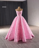 Strapless Pink Ball Gown Prom Dresses Beaded Wedding Gown 241022-Quinceanera Dresses-Viniodress-Viniodress