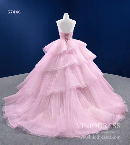 Strapless Pink Prom Ball Gown Layered Princess Quince Dress 67446-Quinceanera Dresses 2025 -Viniodress-Pink-Custom Size-