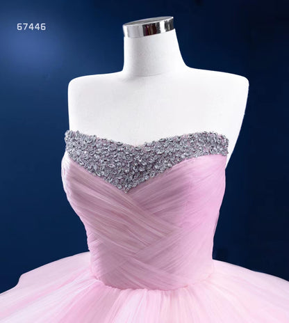 Strapless Pink Prom Ball Gown Layered Princess Quince Dress 67446-Quinceanera Dresses 2025 -Viniodress-Pink-Custom Size-
