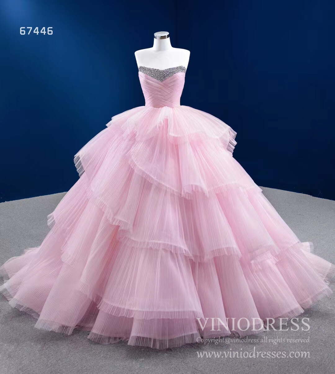 Prom Dress 2025 Strapless Pink Prom Ball Gown Layered Princess Quince Dress 67446-unique Quinceanera Dresses-Pink-Custom Size-Viniodress