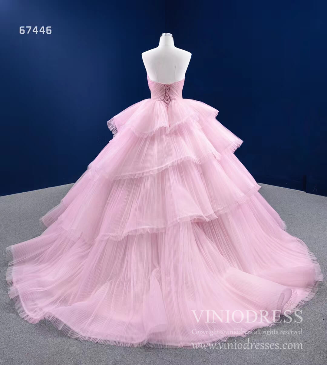 Prom Dress 2025 Strapless Pink Prom Ball Gown Layered Princess Quince Dress 67446-unique Quinceanera Dresses-Pink-Custom Size-Viniodress