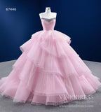 Prom Dress 2025 Strapless Pink Prom Ball Gown Layered Princess Quince Dress 67446-unique Quinceanera Dresses-Pink-Custom Size-Viniodress