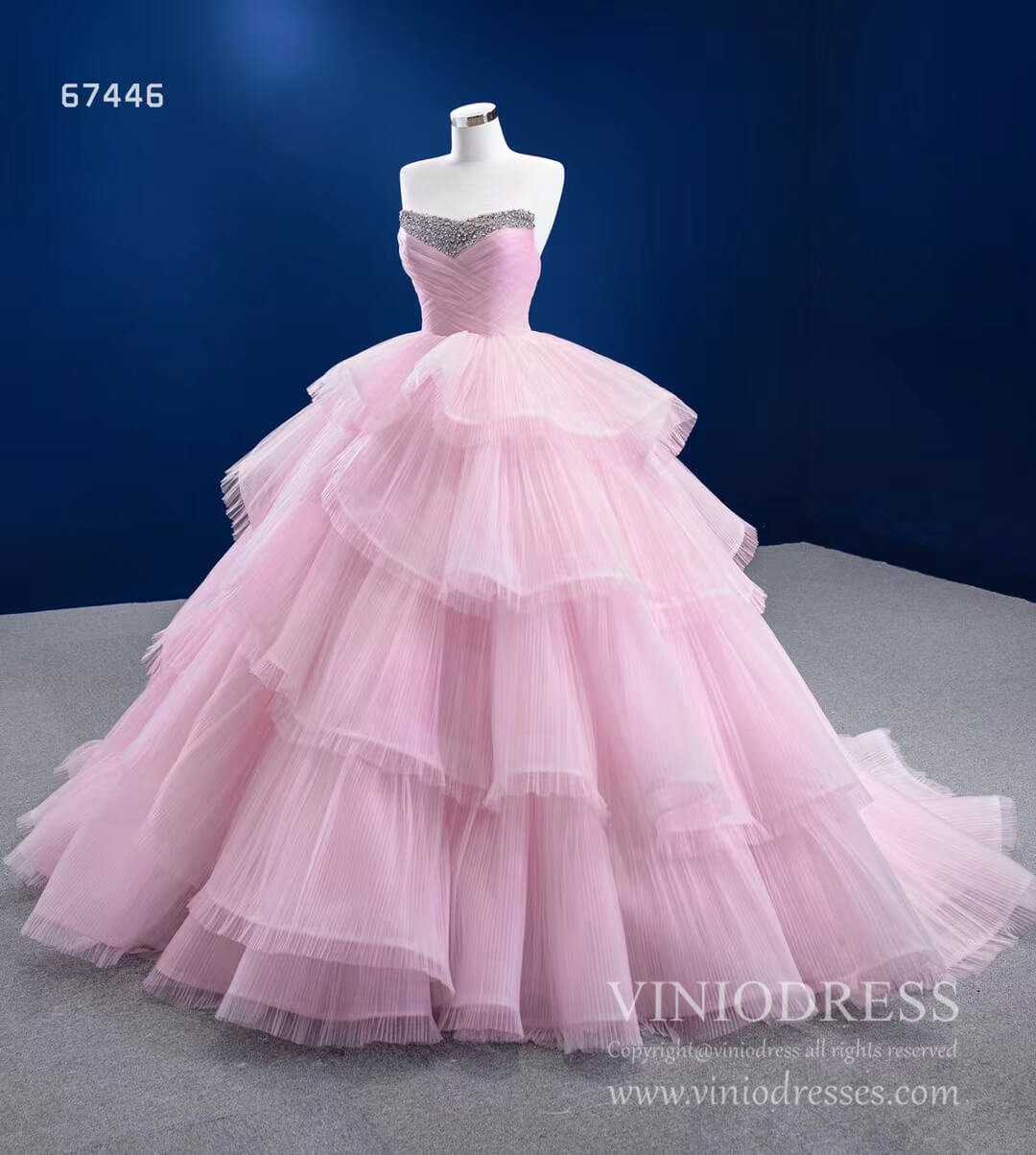 Prom Dress 2025 Strapless Pink Prom Ball Gown Layered Princess Quince Dress 67446-unique Quinceanera Dresses-Pink-Custom Size-Viniodress