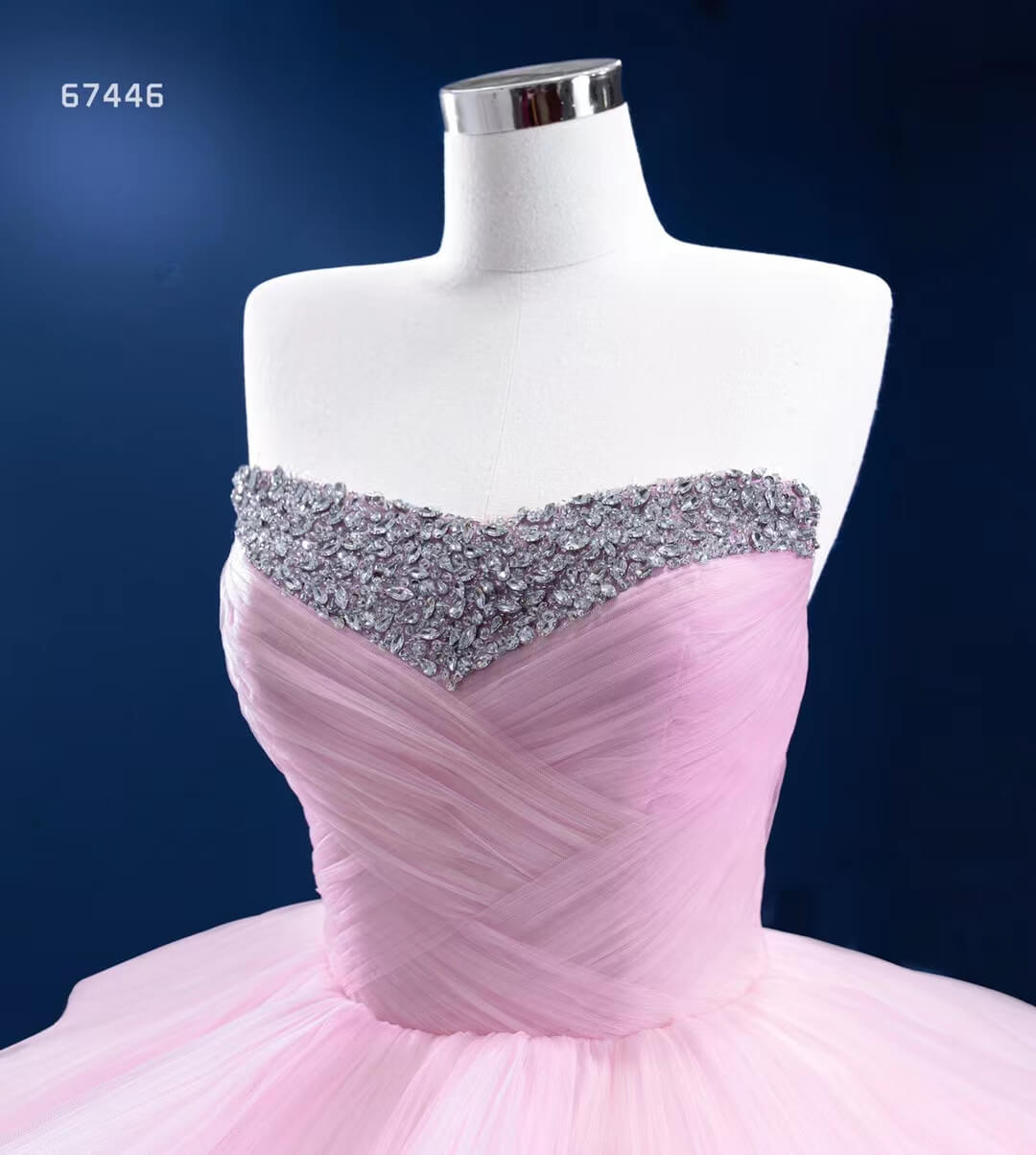 Prom Dress 2025 Strapless Pink Prom Ball Gown Layered Princess Quince Dress 67446-unique Quinceanera Dresses-Pink-Custom Size-Viniodress