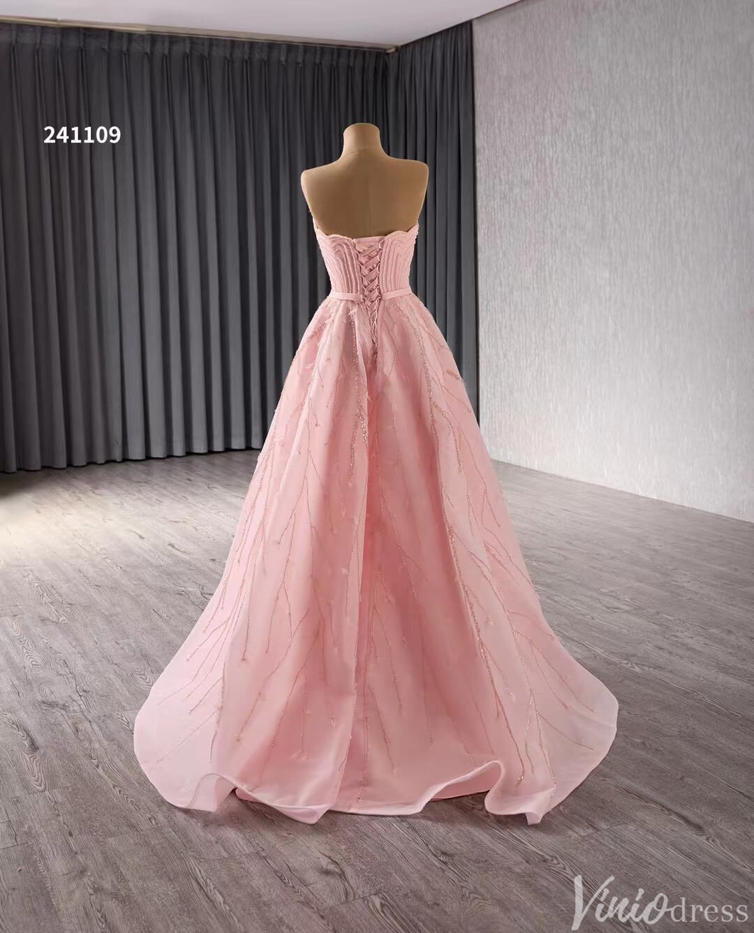 Strapless Pink Prom Dresses Beaded Evening Gowns Corset Back 241109-Prom Dresses 2025 -Viniodress-Pink-Custom Size-