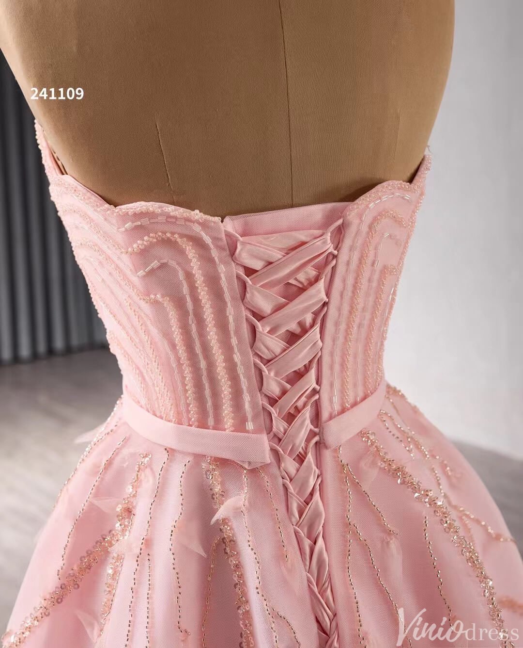 Strapless Pink Prom Dresses Beaded Evening Gowns Corset Back 241109-Prom Dresses 2025 -Viniodress-Pink-Custom Size-