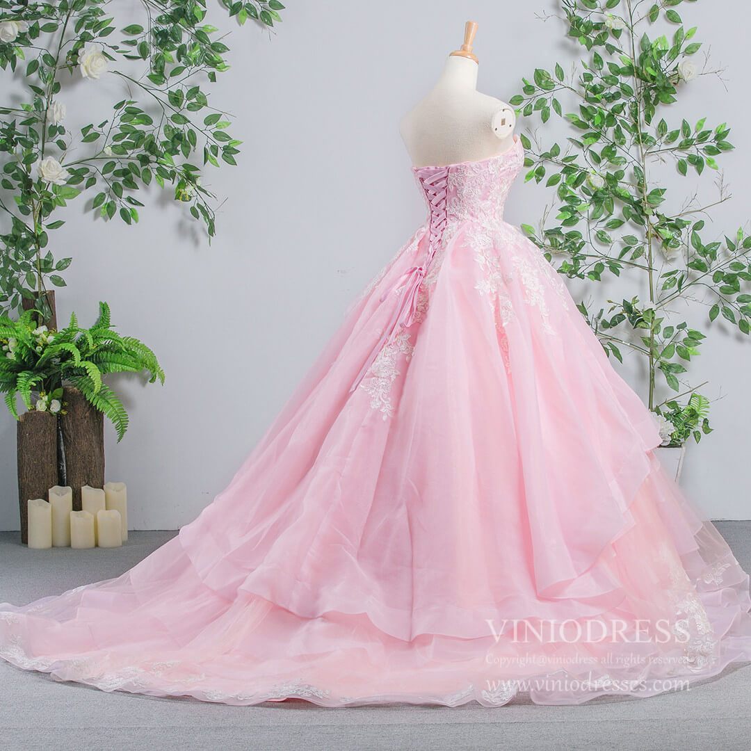 Prom Dress 2025 Strapless Pink Quinceanera Dress Sweetheart Layered Ball Gown Prom Dress FD1181 viniodress-unique prom dresses-Pink-Custom Size-Viniodress