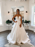 Strapless Plunging V Satin Wedding Dresses with Pockets VW1845-wedding dresses-Viniodress-Viniodress