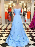 Strapless Prom Dresses Sky Blue Floral Long Prom Gowns FD1266-prom dresses-Viniodress-Viniodress