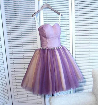 Strapless Purple Tulle Hoco Party Dresses Short Graduation Dress SD1120-Homecoming Dresses 2025 -Viniodress-Purple-Custom Size-