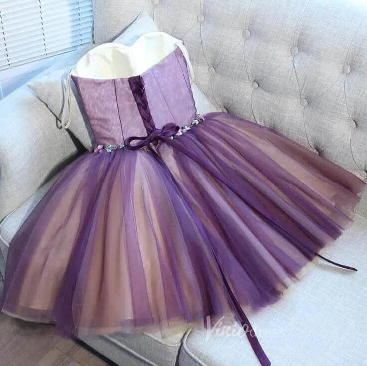 Short Prom Dresses 2025 Strapless Purple Tulle Hoco Party Dresses Short Graduation Dress SD1120-homecoming dresses-Viniodress-Purple-Custom Size-Viniodress