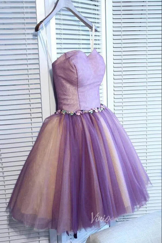 Short Prom Dresses 2025 Strapless Purple Tulle Hoco Party Dresses Short Graduation Dress SD1120-homecoming dresses-Viniodress-Purple-Custom Size-Viniodress