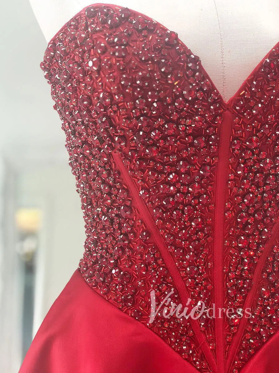 Short Prom Dresses 2025 Strapless Red Beaded Homecoming Dresses SD1125-homecoming dresses-Viniodress-Red-Custom Size-Viniodress