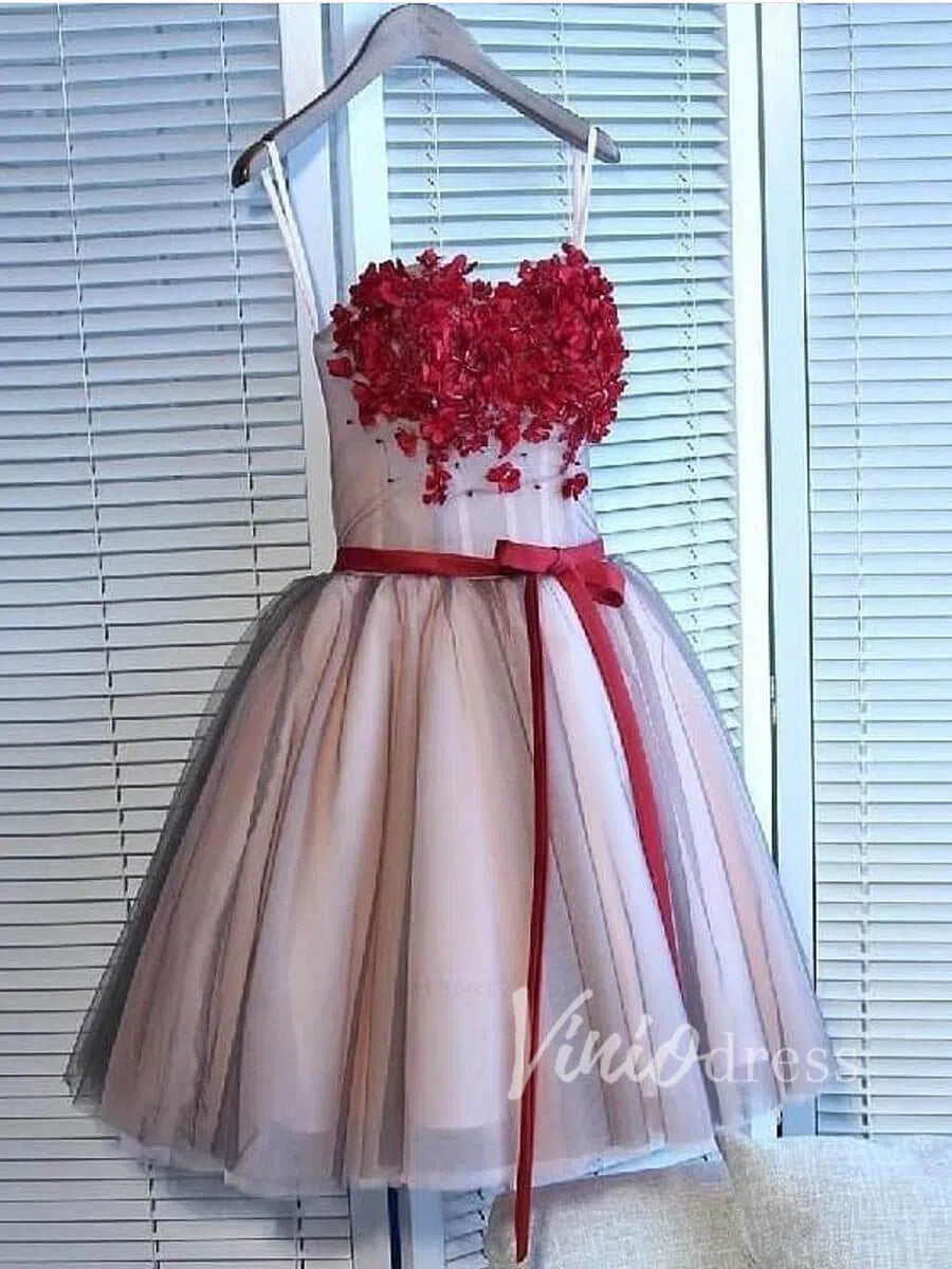 Short Prom Dresses 2025 Strapless Red Floral Homecoming Dresses SD1051B-homecoming dresses-Viniodress-As Picture-Custom Size-Viniodress