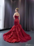 Strapless Red Mermaid Ruffle Wedding Dresses Pageant Prom Gown 241103-Prom Dresses-Viniodress-Viniodress