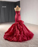 Strapless Red Mermaid Ruffle Wedding Dresses Pageant Prom Gown 241103-Prom Dresses-Viniodress-Viniodress