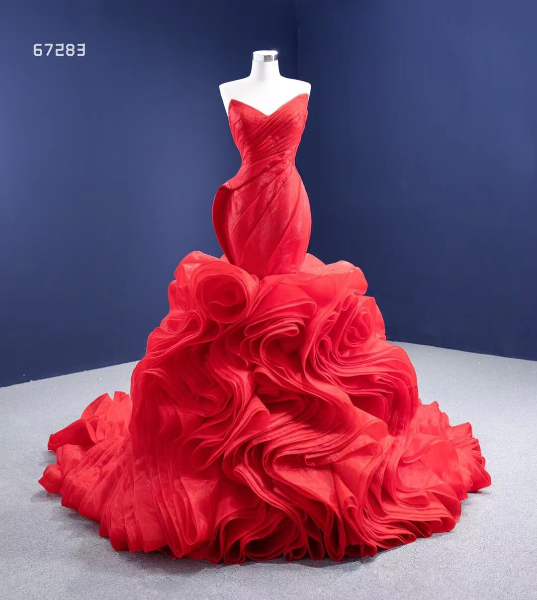 Strapless Red Mermaid Wedding Dresses Ruffled Rosette Pageant Gown 67283 viniodress-prom dresses 2025 -Viniodress-Red-Custom Size-