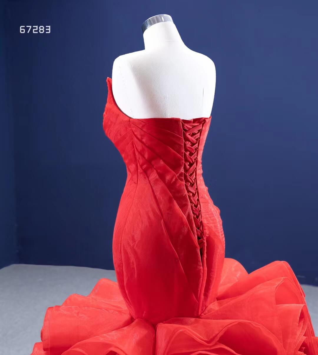 Strapless Red Mermaid Wedding Dresses Ruffled Rosette Pageant Gown 67283 viniodress-prom dresses 2025 -Viniodress-Red-Custom Size-