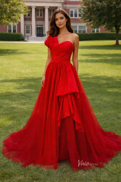 Strapless Red Prom Dress with Pleated Bodice and Dramatic Skirt FD3238-prom dresses 2026-Viniodress-Red-Custom Size – Add Measurements in Cart-