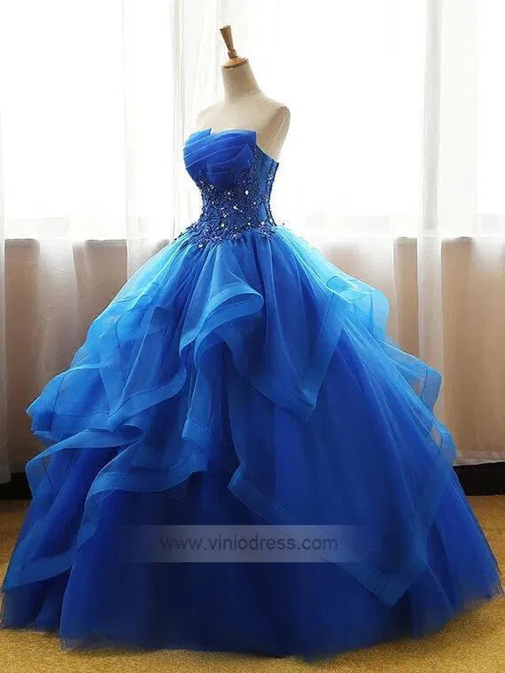 Strapless Royal Blue Ball Gown Prom Dresses Quinceanera Dress FD1025-prom dresses 2025 -Viniodress-Long-Royal Blue-Custom Size