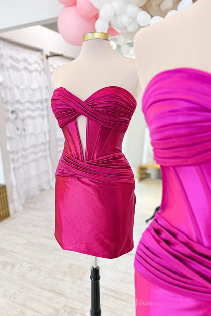 Strapless Ruched Satin Homecoming Dress with Twist Bodice, Deep V Cutout & Wrapped Waist – HB004-prom dresses 2026-Viniodress-Sage-Custom Size-