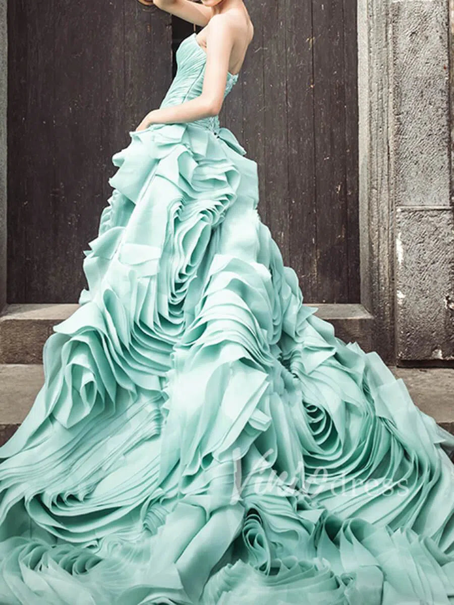 Strapless Ruffle Ball Gown Rosette Wedding Dress FD1421-prom dresses 2025 -Viniodress-Fuchsia-Custom Size-