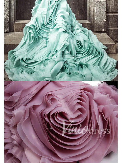 Strapless Ruffle Ball Gown Rosette Wedding Dress FD1421-prom dresses 2025 -Viniodress-Fuchsia-Custom Size-