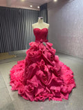 Strapless Ruffle Ball Gown Rosette Wedding Dress FD1421