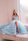 Strapless Ruffle Cheap Prom Dresses with Slit Satin Bodice FD4001-prom dresses-Viniodress-Viniodress