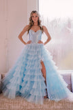 Strapless Ruffle Cheap Prom Dresses with Slit Satin Bodice FD4001