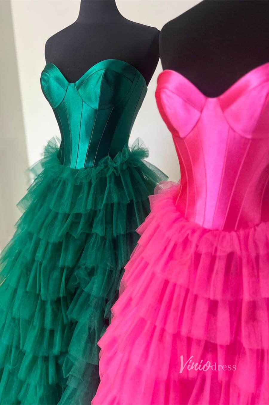 Strapless Ruffle Prom Dresses with Slit Satin Bodice FD4001-prom dresses 2025 -Viniodress-Light Blue-Custom Size-