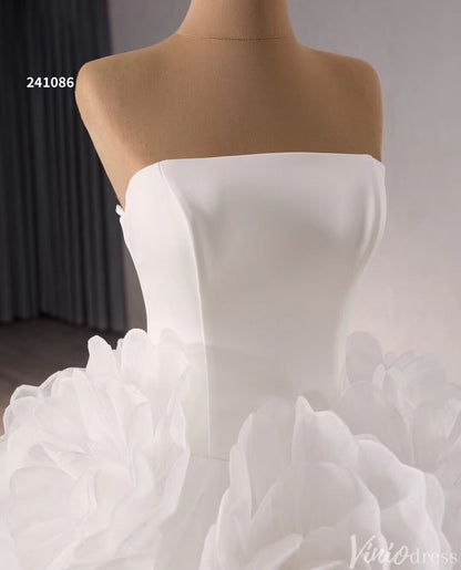 Strapless Ruffle Rosette Flower Balll Gown Wedding Dresses with Veil 241086-wedding dresses 2025 -Viniodress-Ivory-Custom Size-No Veil