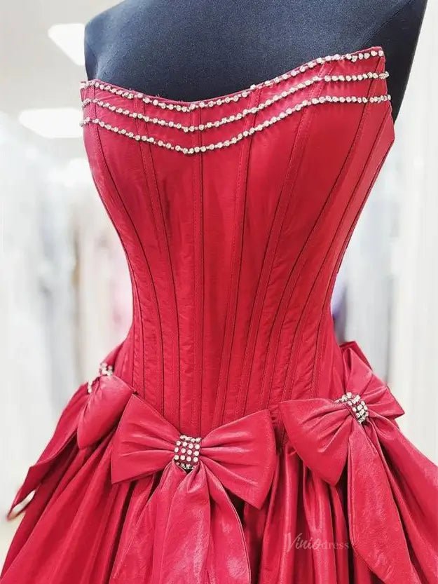 Strapless Satin A-Line Prom Dresses 2025 Bow-Tie Pleated Formal Gown - FD5146-prom dresses 2025 -Viniodress-Light Blue-Custom Size-