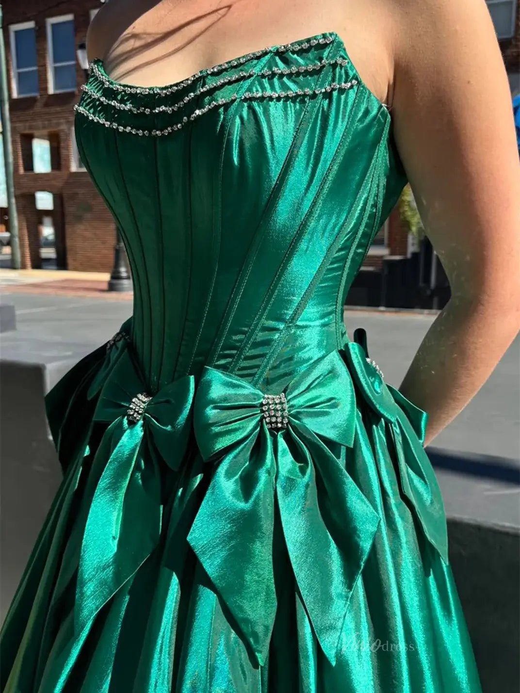 Strapless Satin A-Line Prom Dresses 2025 Bow-Tie Pleated Formal Gown - FD5146-prom dresses 2025 -Viniodress-Light Blue-Custom Size-