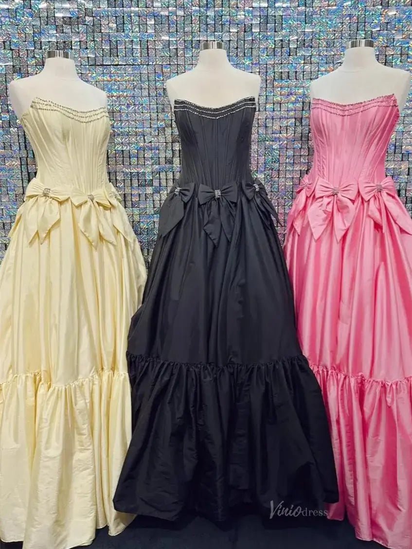 Strapless Satin A-Line Prom Dresses 2025 Bow-Tie Pleated Formal Gown - FD5146-prom dresses 2025 -Viniodress-Light Blue-Custom Size-