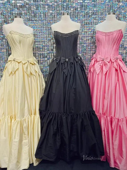 Strapless Satin A-Line Prom Dresses 2025 Bow-Tie Pleated Formal Gown - FD5146-prom dresses 2025 -Viniodress-Light Blue-Custom Size-