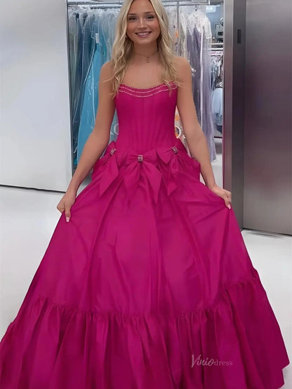 Strapless Satin A-Line Prom Dresses 2025 Bow-Tie Pleated Formal Gown - FD5146-prom dresses 2025 -Viniodress-Light Blue-Custom Size-