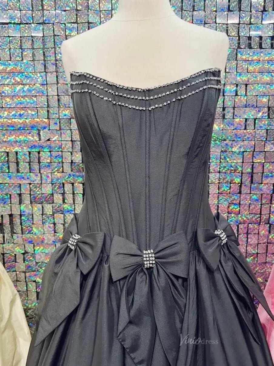 Strapless Satin A-Line Prom Dresses 2025 Bow-Tie Pleated Formal Gown - FD5146-prom dresses 2025 -Viniodress-Light Blue-Custom Size-