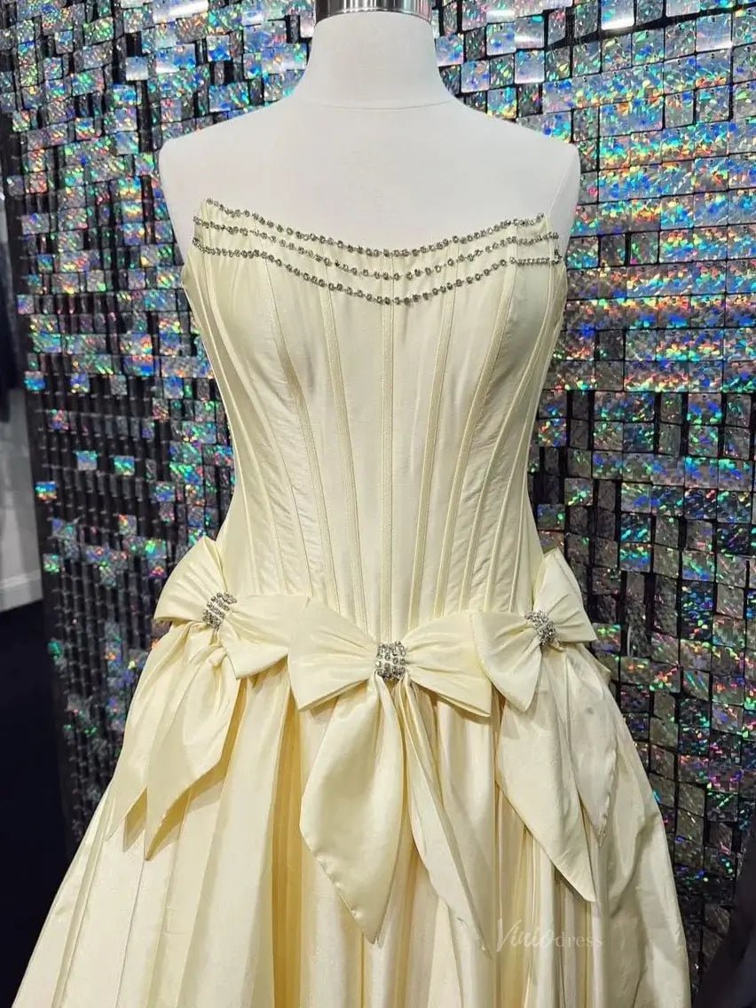 Strapless Satin A-Line Prom Dresses 2025 Bow-Tie Pleated Formal Gown - FD5146-prom dresses 2025 -Viniodress-Light Blue-Custom Size-