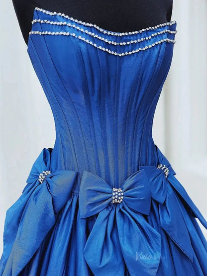 Strapless Satin A-Line Prom Dresses 2025 Bow-Tie Pleated Formal Gown - FD5146-prom dresses 2025 -Viniodress-Light Blue-Custom Size-