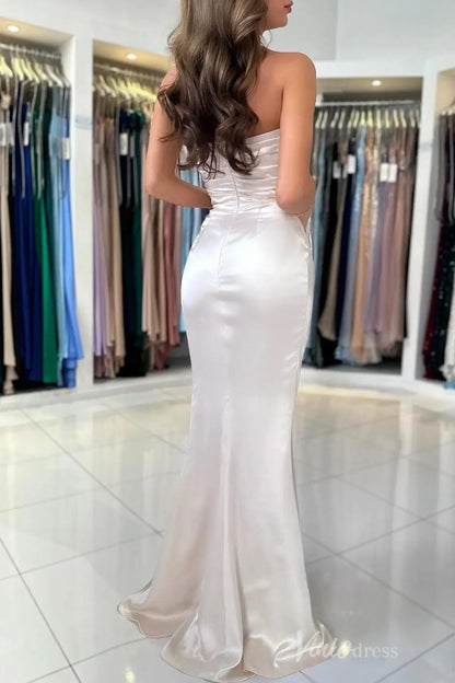 Strapless Satin Formal Dress with Sweetheart Neckline, Ruched Bodice, and High Slit – SS014-prom dresses 2025 -Viniodress-Ivory-Custom Size-