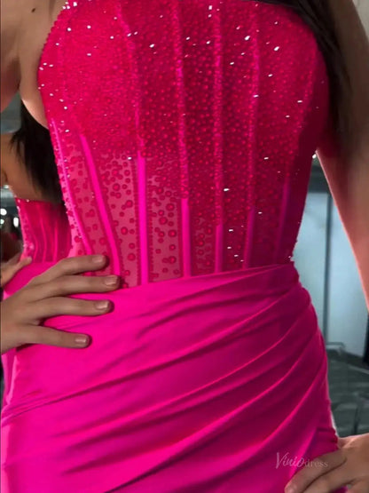 Strapless Satin Mermaid Prom Dress 2025 with Slit & Beaded Boned Bodice – FD5031-prom dresses 2025 -Viniodress-Blue-Custom Size-