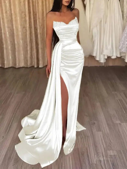 Strapless Satin Mermaid Prom Dress 2025 with Slit & Overskirt – FD5001-prom dresses 2025 -Viniodress-Ivory-Custom Size-