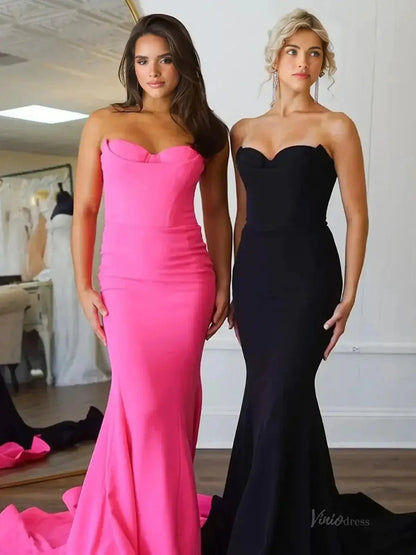 Strapless Satin Mermaid Prom Dress 2025 with Sweetheart Neck – FD5027-prom dresses 2025 -Viniodress-Pink-Custom Size-